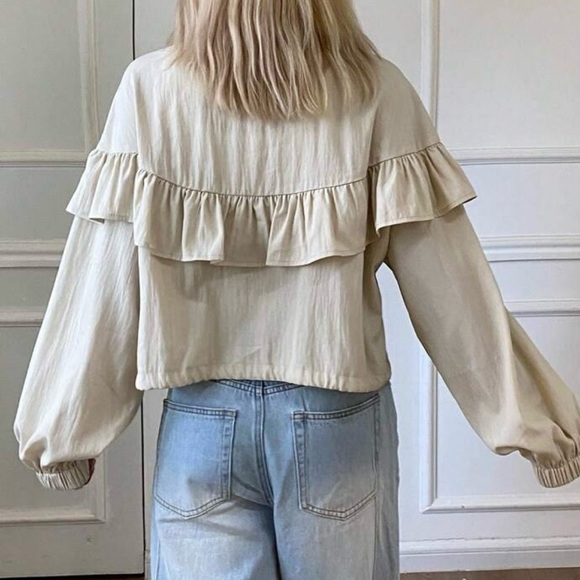Women's Cream Ruffle Jacket - Picture 6 of 9
